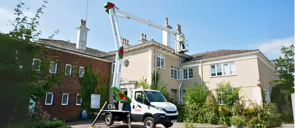 using our cherry picker on a commercial gutter cleaning job in Filwood, Bedford
